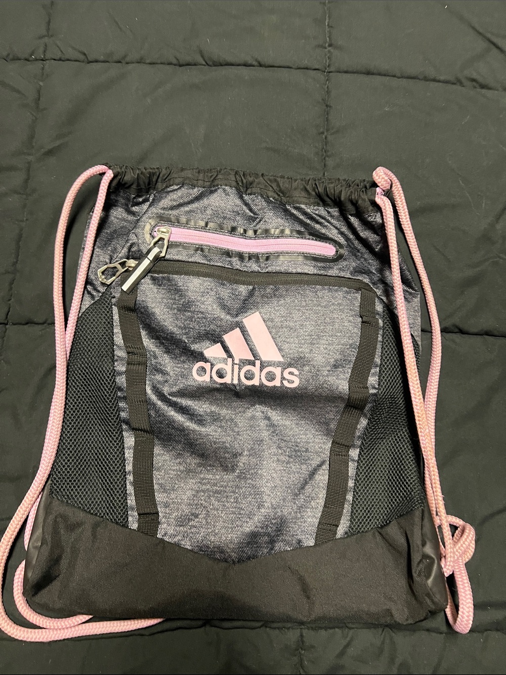 adidas Black, Gray, and Pink Drawstring Gym Backpack